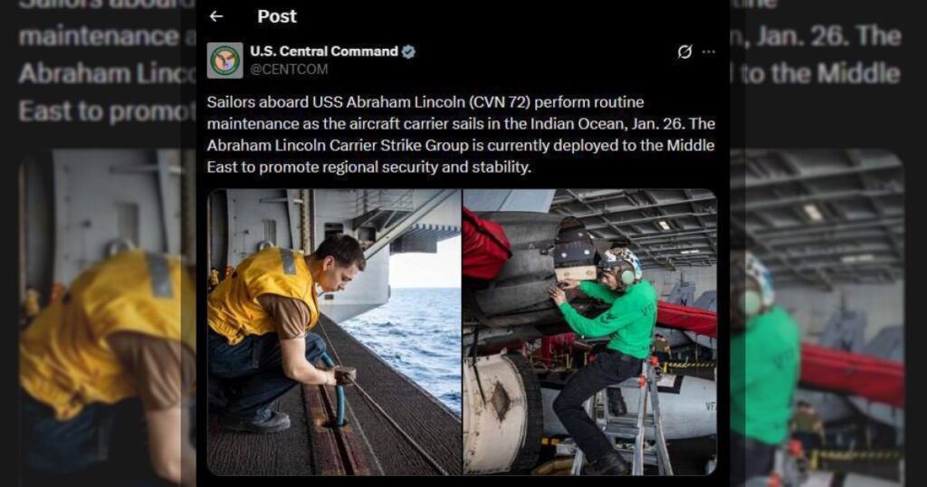 Авианосная ударная группа США развернута на Ближнем Востоке для обеспечения безопасности