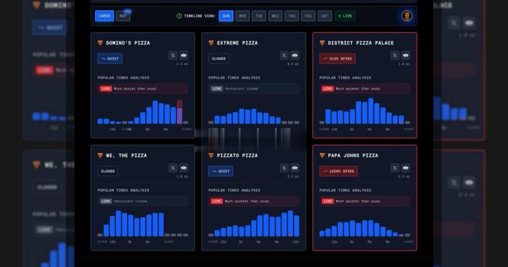 «Индекс пиццы» снова подаёт сигнал: в пиццерии Papa John’s рядом с Пентагоном зафиксировали всплеск заказов на 1250%.
