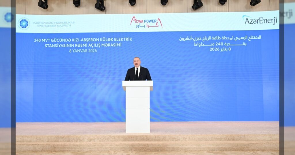 8 января в Баку во Дворце Гюлистан состоялось официальное открытие ветряной электростанции «Хызы–Абшерон» мощностью 240 МВт, построенной саудовской компанией ACWA Power. В церемонии принял участие Президент Азербайджана Ильхам Алиев.