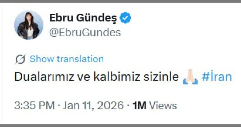 Популярная турецкая певица Эбру Гюндеш поддержала протестующих в Иране