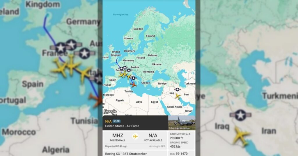 Как минимум 12 истребителей F-15 ВВС США в сопровождении 4 самолетов-заправщиков направляются судя по всему на Ближний Восток, следует из данных сервиса Flightradar24.