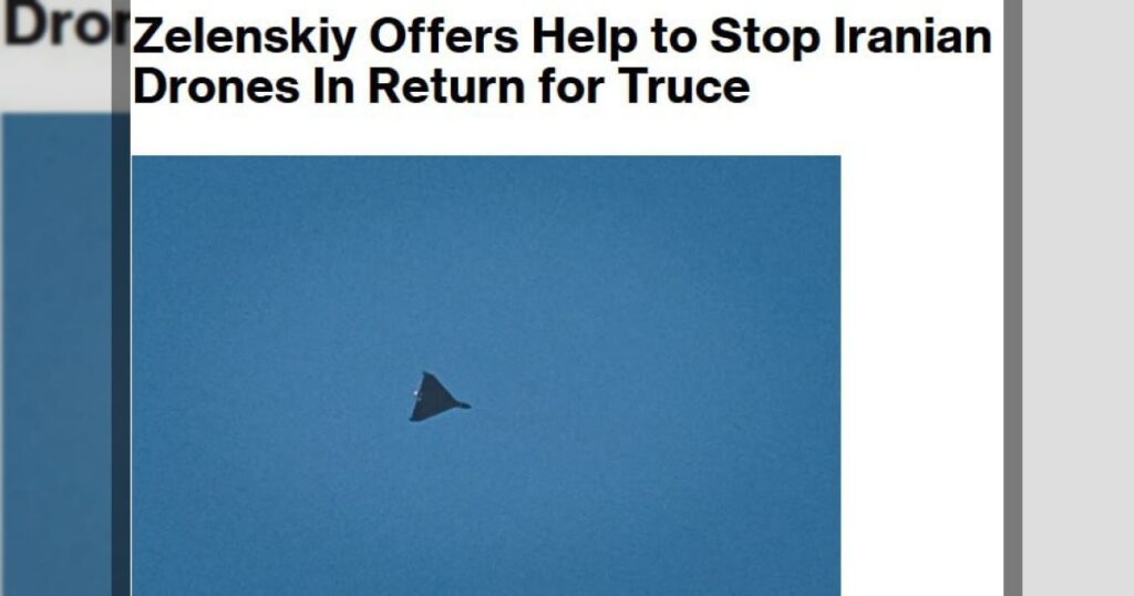 Зеленский готов помочь странам Ближнего Востока бороться с иранскими «Шахедами» только после перемирия в Украине, сообщает Bloomberg.