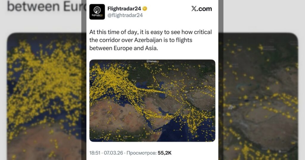 Flightradar24 о важности коридора над Азербайджаном для авиарейсов между Европой и Азией