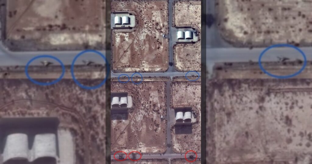 Спутниковые снимки уничтоженных иранских истребителей F-14 на авиабазе возле города Исфахан