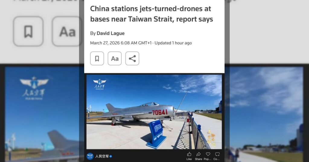 По сообщению Reuters, Китай развернул более 200 переоборудованных истребителей J-6, которые теперь выполняют функцию ударных беспилотников на базах, расположенных напротив Тайваньского пролива.