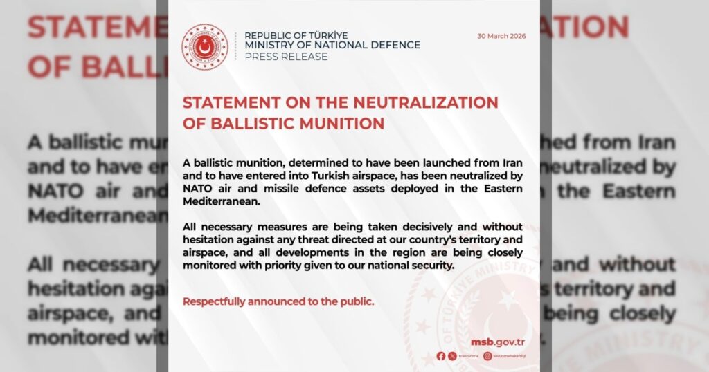 Минобороны Турции заявило, что баллистический боеприпас, запущенный из Ирана и вошедший в ее воздушное пространство, был нейтрализован силами ПВО и ПРО НАТО.