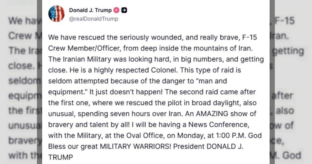 Президент Дональд Трамп сообщил о проведении сложной военной операции на территории Ирана, в ходе которой был спасён раненый пилот истребителя F-15.