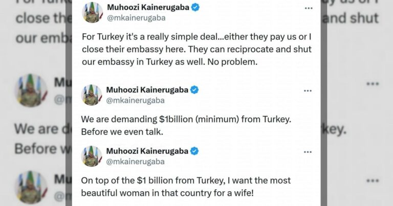 Сын президента Уганды Мухузи Кайнеругаба потребовал от Турции $1 млрд и «самую красивую женщину» в жены.